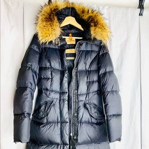 Parajumper down coat with fur hooded trim